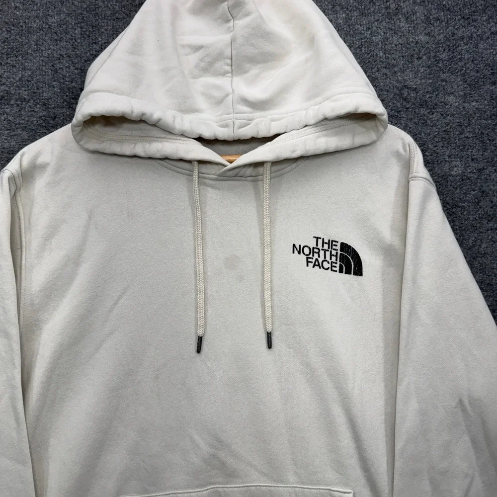 The North Face Mens Large Off White Long Sleeve Box Logo Hoodie Fleece Outdoor
